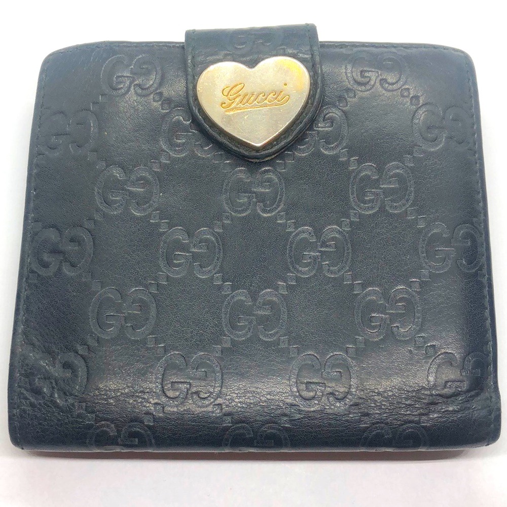 Authentic Vintage Gucci Guccisima Black Leather GG Heart Bifold Wallet